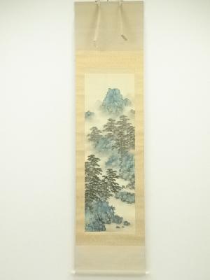 李領筆　彩色風景図　肉筆絹本掛軸